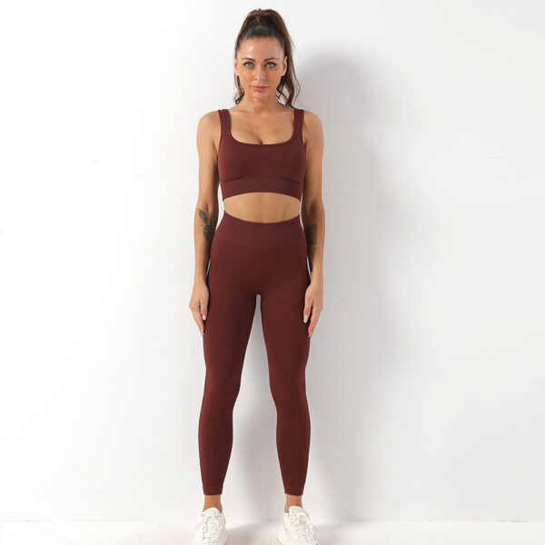 2pcs Thread Yoga Suit Seamless Bra And Butt Lifting High Waist Leggings Set For Women Sports Fitness Yoga Pants Sportswear Outfits Clothing – Image 8